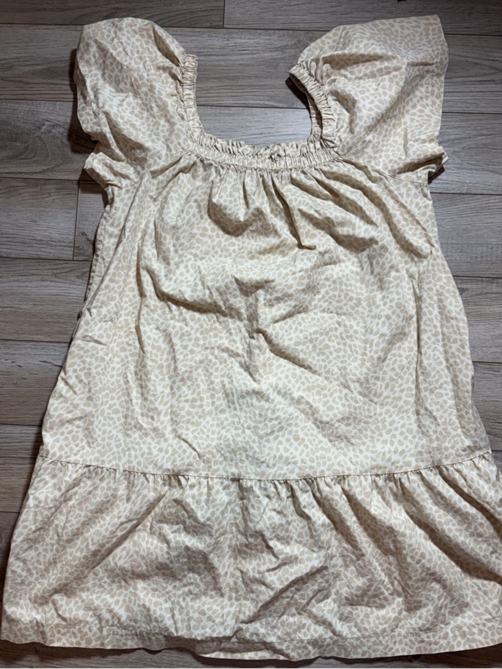 GAP Cream Leopard-Print Puff Sleeve Dress